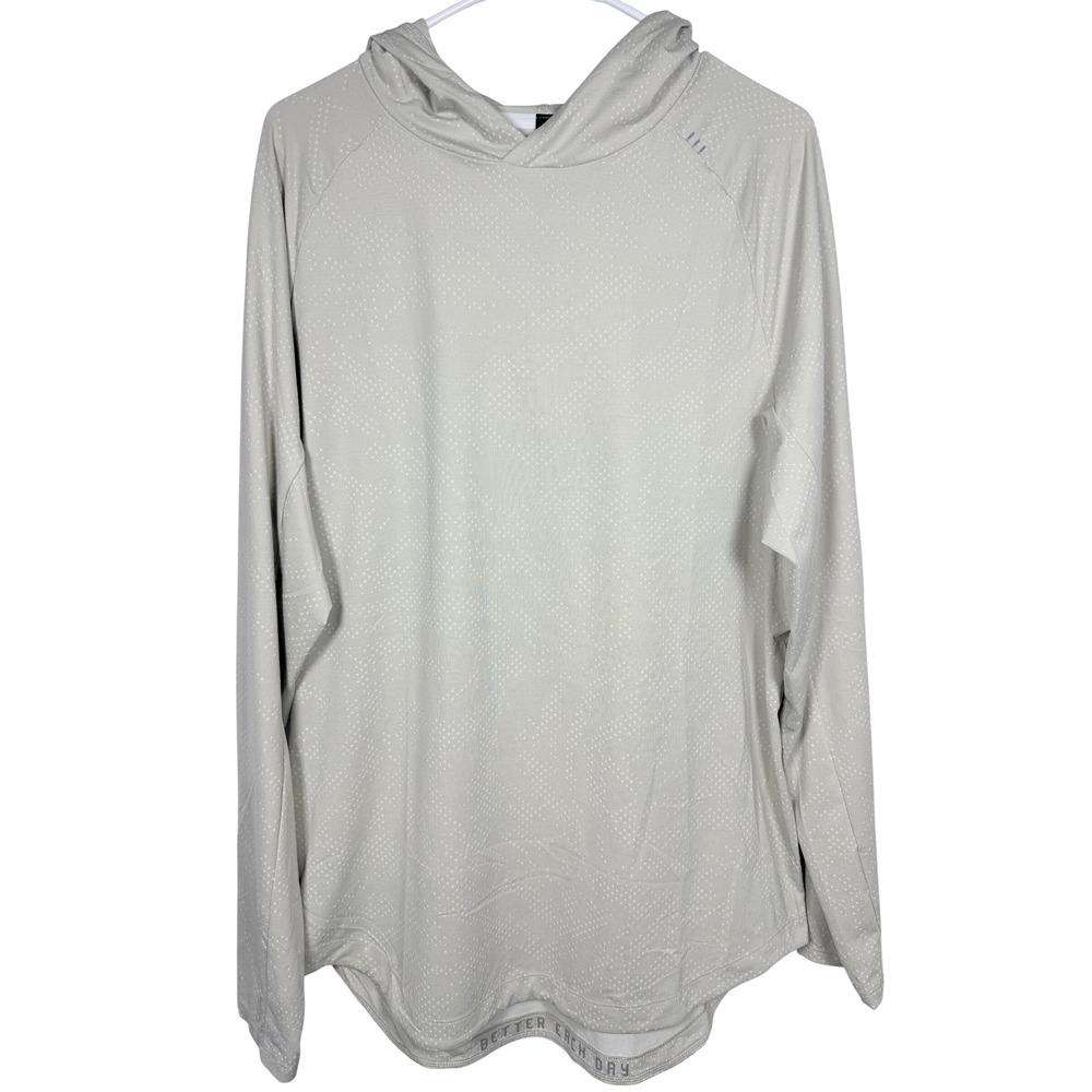 Lululemon Mens Drysense Hoodie Large Beige Dotted Long Sleeve Pullover Gym Top